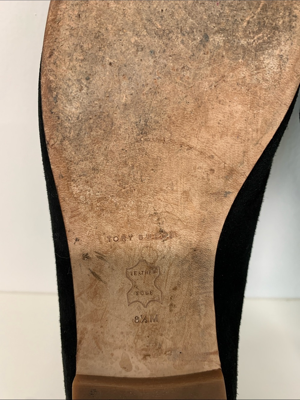 Tory Burch Black Suede Logo Square-Toe Flats - Picture 8 of 8